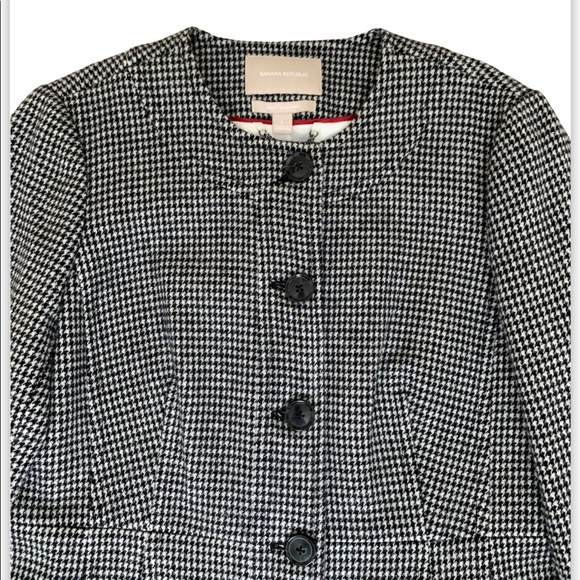 Banana Republic - Houndstooth Black & White Wool Pea Coat - Picture 3 of 7